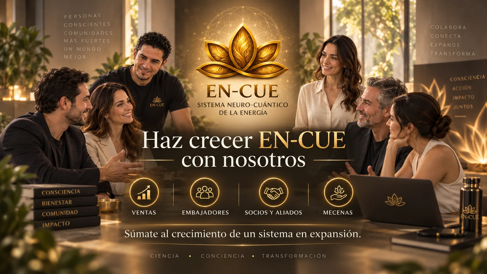Colaboración, embajadores, ventas, socios y mecenas EN-CUE